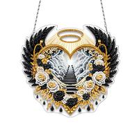 DIY Acrylic Diamond Art Painting Wreath Kits Special Shaped Rhinestone Round Diamond Art Window Pendants Home Garden Wall Hanging Kits (Single Side Point Drill)-Stairway to Heaven