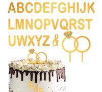 DIY Acrylic Letter Wedding Cake Top Toppers, Diamond Ring Cake Decoration Letters, Bride and Groom Wedding Topper with 26 Letter Decorations Supplies Personalized Topper Decor Supplies