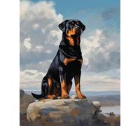 DIY Acrylic Paint by Numbers Kits on Canvas,Rottweiler on The Rocks,Dreamy Hues,A Visual Feast in Digital Oil Painting,40x50cm Without Frame
