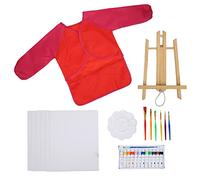 DIY Acrylic Paint Set for Kids, Children's Art Paint Kit with Easel, 12 Colors, 6 Brushes, Smock and Palette, Portable Wooden Painting Set for Home or School Creative (Red)
