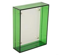 DIY acrylic picture frame featuring clear blocks and chrome standoffs, perfect for showcasing photos, posters, and sketches on the wall (Green)