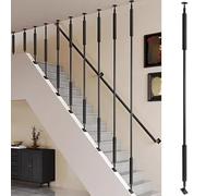 DIY Adjustable Heavy-Duty Iron Staircase Column - Customizable Square & Round Balusters for Modern Hallway Stairs Railing (Black 52in/132cm Height)