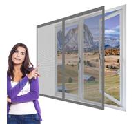 DIY Adjustable Magnetic Fly Screen 135 x 90 cm with Selfadhesive Magnetic Window Fly Screen Insect Mesh Easy Installation for Home, Office, Bedroom, Living Room Kitchen, Grey