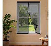 DIY Adjustable Magnetic Fly Screen 85 x 60 cm Selfadhesive Tape Durable Polyester Window Screen Mesh with Installation Accessories for Living Room Bedroom Offfice, Black