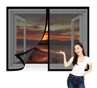 DIY Adjustable Magnetic Fly Screen 90 x 70 cm with Selfadhesive Fly Bug Bee Protection Screen Easy Installation for Living Room Bedroom Offfice, Black