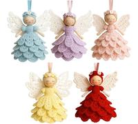 DIY Angel Ornament Crochet Kit,Crochet Craft Kit with Yarn for Beginners,Easy Starter Craft to Create Your Own Hanging Ornaments,Warm Home Party Decor Embellishments,Christmas Tree Decoration (5pcs)