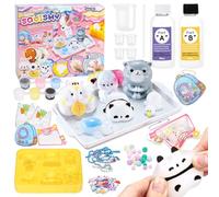 DIY Animal Squishy Kit with Fast Cure Liquid Silicone - 200g AB 1:1 Ratio, Super Soft Rubber for Kids Stress Relief Toy Making, 6-in-1 Animal Mould, Gift Bags, Beads & Complete Tool Set