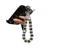 DIY Anti-Theft Phone Chain Crystal Sparkling Acrylic Butterfly Girl Phone Charm Wrist Strap Lanyard(Black)