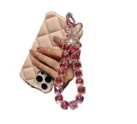 DIY Anti-Theft Phone Chain Crystal Sparkling Acrylic Butterfly Girl Phone Charm Wrist Strap Lanyard(Pink)