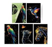 DIY Art Set for Scratch - 4 Pack A4 Luminous Scratches Surfaces 30×21 Cm, Stencils Enable Pattern Making, Shiny Finish Adds Touch Artwork Engaging | Colorful Scratch Craft Boards for Beginners