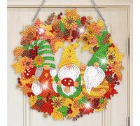 DIY Autumn Wreath for Front Door Diamond Art Kit,5D Diamond Painting Fall Wreaths with Gnome and Maple Leave,Full Drill Diamond Art Autumn Garland for Home Wall Art Autumn Thanksgiving Decor
