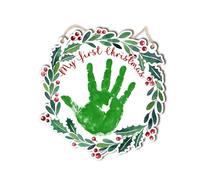DIY Baby's First Christmas Handprint Wood Hanging Door Wall Sign Decor, Holy Round Sign, My First Holiday Milestone Signs, Baby's First 2025 Announcement, Newborn Baby Keepsake Gift (Ink Not Included)