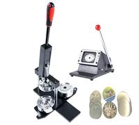 DIY Badge Maker Kit with Paper Cutter, Badge Press, and 100 Crafting Sets for Personalized Badges - Heart, Cat Face, Apple, Pentagon, Teardrop, Shield Designs