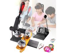 DIY Badge Maker Manual - Includes Badge Press, Paper Cutter, 100 Crafting Materials for Personalized Badges - Shield, Cat Face, Star, Triangle Shapes