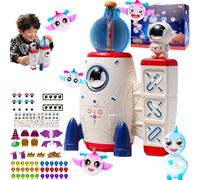 DIY Balloon Space Rocket Sticker Decorated Balloons Craft Kit for Kids Rocket Air Pump with Balloon Monster Pals DIY Creative Activity Birthday Gifts for Boys Girls (A)