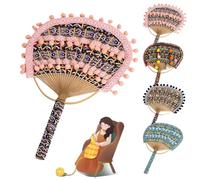 DIY Bamboo Woven Fan Making Kit, Boho Macrame Craft Set with Patterned Ribbon & Pom Poms, Handmade Ethnic Fans for Wall Decor (Medium,Pink)