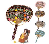 DIY Bamboo Woven Fan Making Kit, Boho Macrame Craft Set with Patterned Ribbon & Pom Poms, Handmade Ethnic Fans for Wall Decor (Medium,Colorful)