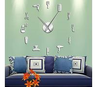 DIY Barber Shop Giant Wall Clock With Mirror Effect Barber Toolkits Decorative Frameless Clock Watch Hairdresser Barber Wall Art(Silver,47inch)