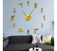 DIY Barber Shop Giant Wall Clock With Mirror Effect Barber Toolkits Decorative Frameless Clock Watch Hairdresser Barber Wall Art(Gold,27inch)