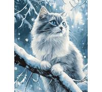 DIY Bead Embroidery Kits Cat Animal in The Snow DIY Beaded Stitching Stamped Bead Cross Stitch Kit Gift for Friends 30x40cm