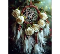 DIY Bead Embroidery Kits Fantasy Dream Catcher and Rose Flowers Needlepoint Tapestry Kit Beaded Stitching Needlecraft Set Bead Cross Stitch 50x70cm