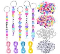 DIY Bead Keychain Kit, 564 Pcs Heart Letter Beads - Adjustable Strings & Dream Color Keyrings for Mama Gift & Party Favors