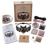 DIY Beaded Bracelet Making Kit, Animal Beaded Bracelet Craft Kit, Adjustable Handmade Bead Weaving Jewelry Making Set with Instructions, for Beginners, Teens and Adults (Cat)