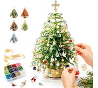 DIY Beaded Christmas Tree Kit, 3D Crystal Bead Craft Set with Lights | Metal Frame & Angel Topper Included, Colorful Beads And Charms, Tabletop Mini Decor, Ideal Handmade Holiday Gift For Adults*C