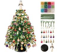 DIY Beaded Christmas Tree Kit, Christmas Crafts for Adults，A | Colourful Beads, Ornament Charms, Metal Frame, Angel Topper, Warm Glow Display, Christmas Craft Gift for Craft Lovers
