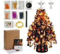 DIY Beaded Christmas Tree Kit | Crystal Bead Craft for Adults | Warm Light Mini Christmas Tree & Angel Topper | Christmas Faith Autumn Winter Halloween Decoration Ornament for Gifts
