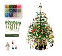 DIY Beaded Christmas Tree Kit, Handmade Mini Desk Xmas Bead Art | Christmas Tree Ornament Making Kit with Colorful Crystal Bead & Ornament, Handmade Holiday Craft Set, Christma-s Gift for Craft Lovers