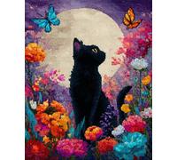 DIY Beaded Cross Stitch Kit Black Cat and Floral Moon DIY Beaded Stitching Stamped Bead Cross Stitch Kit Gift for Friends 50x70cm