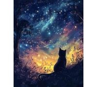 DIY Beaded Cross Stitch Kit Cartoon Black Cat and Starry Sky DIY Bead Embroidery Set Crafts Beading Pattern Needlework Kit Home Decor 50x70cm
