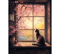 DIY Beaded Cross Stitch Kit Cat and Flower Tree by The Window Bead Embroidery Needle Point Kit DIY Craft Set Tools Hobby Cross Stitch Kits 40x50cm