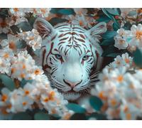 DIY Beaded Cross Stitch Kit Fantasy Flowers and White Tiger DIY Bead Embroidery Set Crafts Beading Pattern Needlework Kit Home Decor 40x50cm