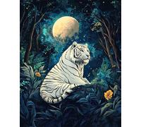DIY Beaded Cross Stitch Kit Fantasy White Tiger and Moon DIY Bead Embroidery Set Crafts Beading Pattern Needlework Kit Home Decor 40x50cm