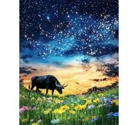 DIY Beaded Cross Stitch Kit Starry Sky and Cattle Animals Mosaic Beads Embroidery Handmade Bead Cross Stitch Kits Gift for Friends 50x70cm