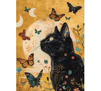 DIY Beaded Embroidery Kits Black Cat Animal and Butterfly Bead Embroidery Needle Point Kit DIY Craft Set Tools Hobby Cross Stitch Kits 50x70cm