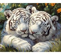 DIY Beaded Embroidery Kits Two White Tiger Animals DIY Bead Embroidery Set Crafts Beading Pattern Needlework Kit Home Decor 30x40cm