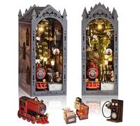 DIY Book Corner Kit, Miniature Dollhouse with Light, Decorative Bookends for Christmas Day, Best Gift for Family, Friends, Magic Station