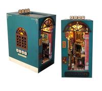 DIY Book Nook Kit,3D Wooden Book Stand Puzzle with LED Light,DIY Dollhouse Wood Bookends Building Model Kit for Adults Creative Gifts