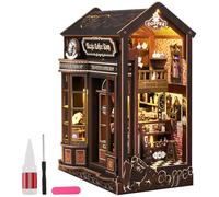 DIY Book Nook Kit, 3D Wooden Puzzle Art Bookends with LED Lights, DIY Miniature Dolls House Kit with Furniture, Bookshelf Decor Creative Gift for Adults Teens Magic Coffee Shop