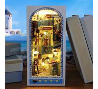DIY Book Nook Kit 3D Wooden Puzzle Bookshelf Insert Decor with Sensor Light DIY Miniature Dollhouse Booknook Kit Creative Educational Bookshelf Insert Bookend Building Kits for Kids Adults (M)