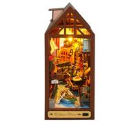 DIY Book Nook Kit, 3D Wooden Puzzle Dollhouse Kit Mini Doll House Model Kits with Sensor LED Light Bookshelf Decor Crafts for Thanksgiving, Colmar Town