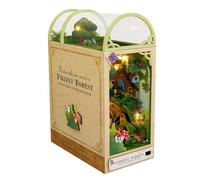 DIY Book Nook Kit, 3D Wooden Puzzle Dollhouse Kit Mini Doll House Model Kits with Sensor LED Light Bookshelf Decor Crafts for Thanksgiving, Forest of the Fireflies