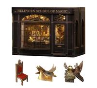 DIY Book Nook Kit, DIY Miniature Dollhouse Book Nook, 3D Wooden Puzzle Art Bookshelf with LED Lights, Creative Wooden Puzzle Bookends, Miniature Bookends Building Model Kit for Adults Teens