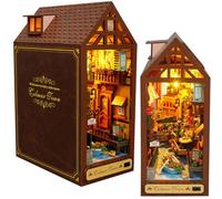 DIY Book Nook Kit-DIY Miniature Dolls House Kit Age 14+ with Furniture and LED Light, 3D Puzzle Wooden Art Bookends, Model Kits for Adults to Build