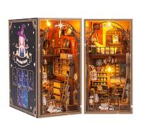 DIY Book Nook Kit, DIY Miniature Dolls House Kit with Furniture and LED Light, 3D Wooden Puzzle Bookshelf Insert Decor Educational Bookshelf Insert Bookend Building Kits for Kids Adults