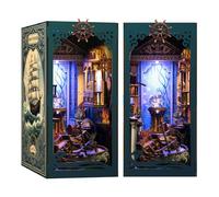 DIY Book Nook Kit for Adults, 3D Wooden Mini Library DIY Miniature House Kit Bookshelf Insert Decor with LED Lights Craft Kits