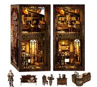 DIY Book Nook Kit for Adults, 3D Wooden Mini Library DIY Miniature House Kit Bookshelf Insert Decor with LED Lights Craft Kits